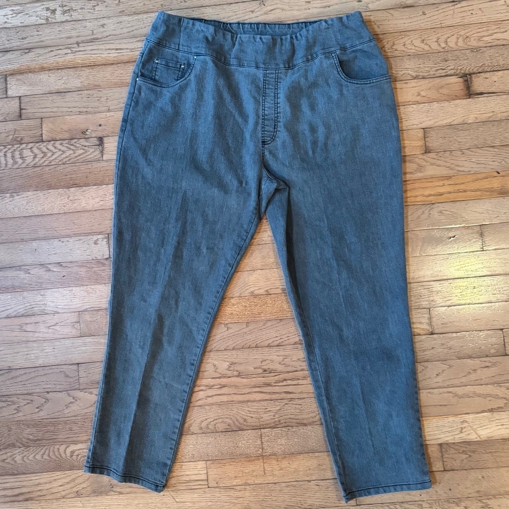 Blair Faded Black Gray Denim Tapered Ankle Pull On Stretch Jeans Jeggings 20W